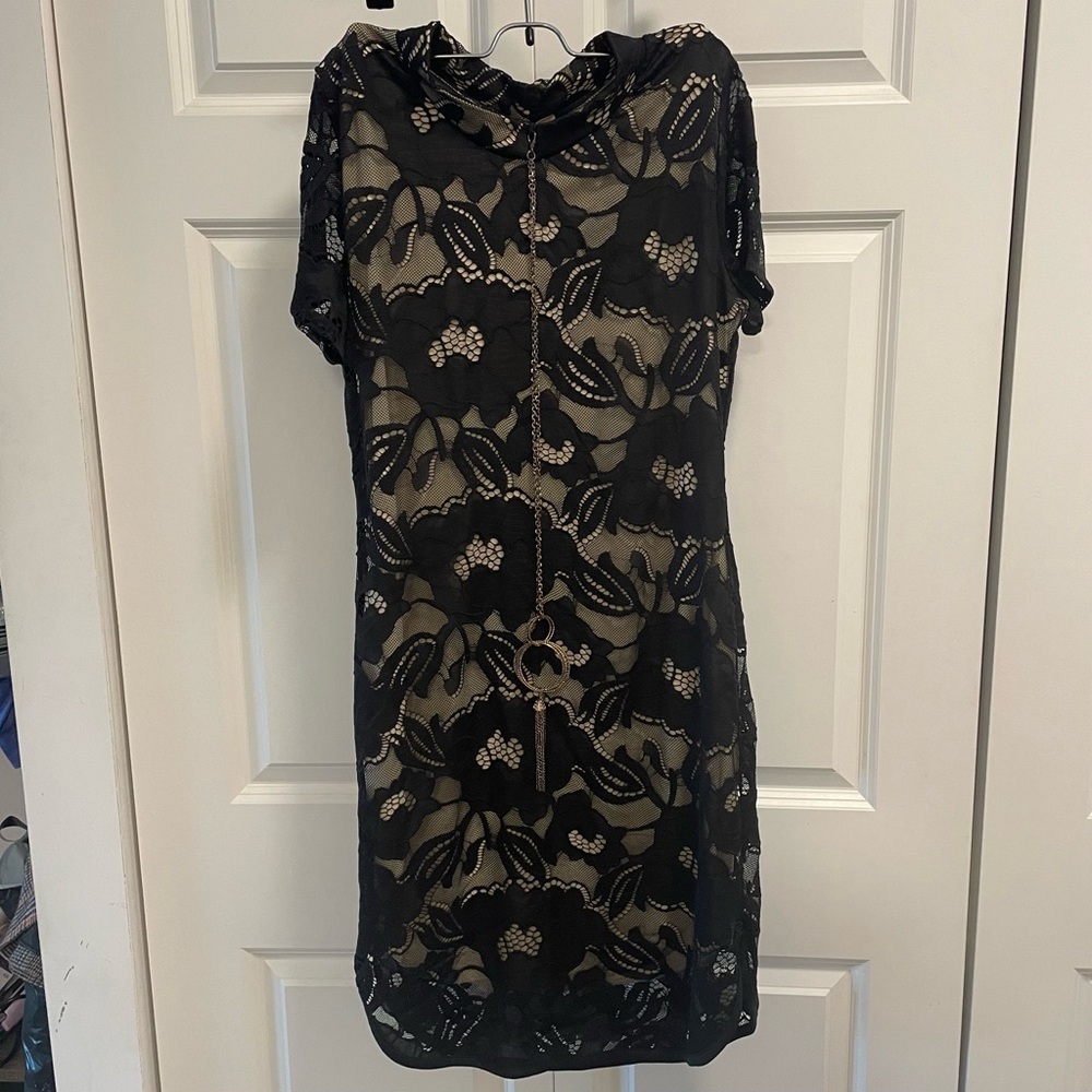 Fashion Magazine Black Tan Sheath Midi Dress